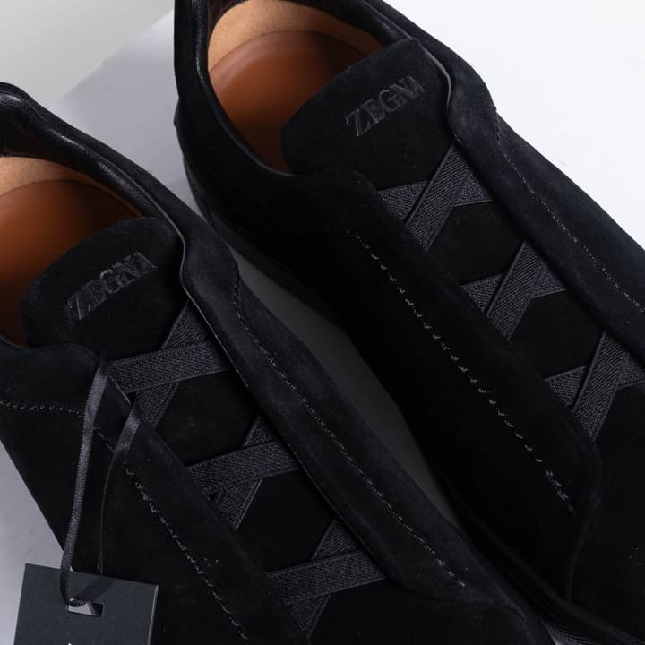 Zegna SECONDSKIN Triple Stitch Low-Top Sneakers in Navy Smooth Leather