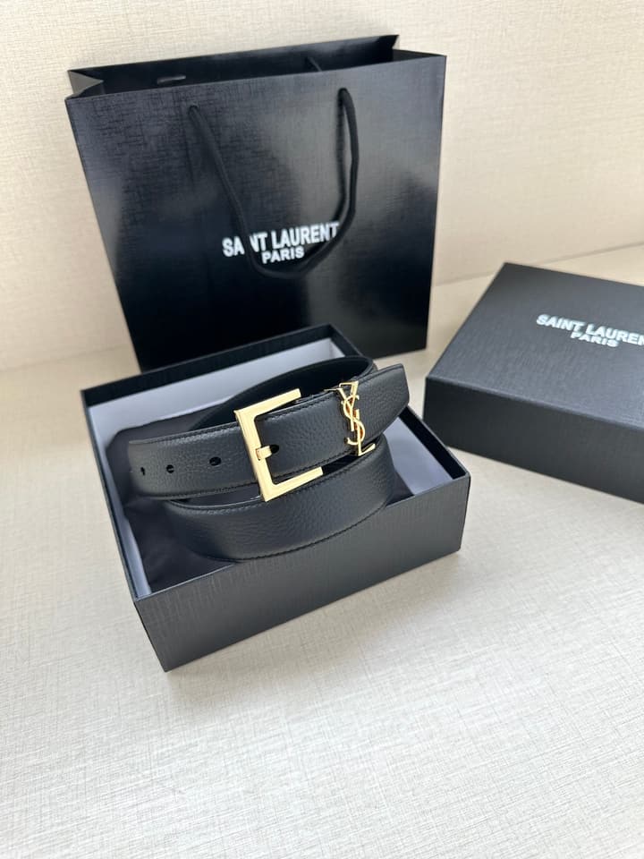 Saint Laurent Monogram Embossed Leather Narrow Belt