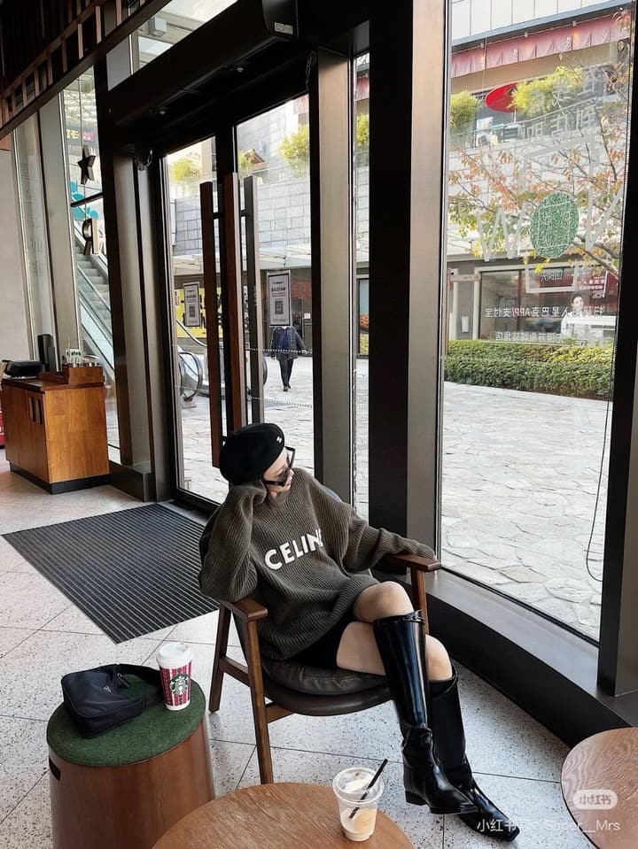 Celine Classic Embroidered Crewneck Sweater in Army Green