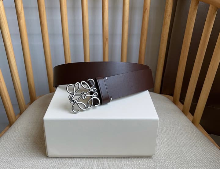 Loewe Narrow Leather Belt with Anagram Padlock Buckle in Black Leather With Silver Buckle