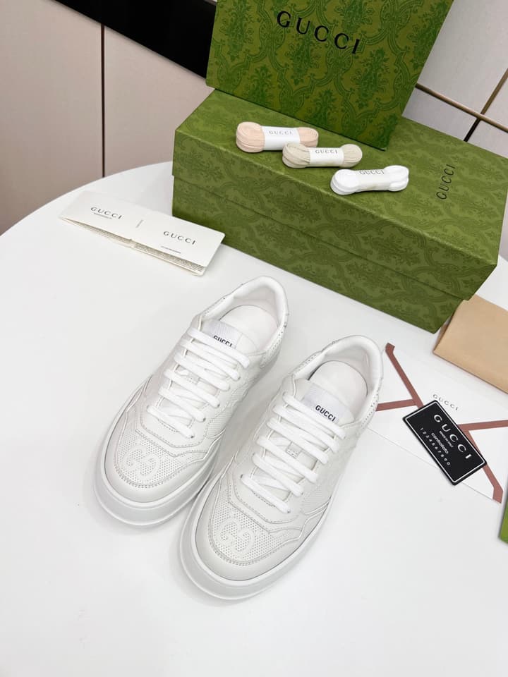 Gucci Chunky Lightweight Platform Sneakers in White Embossed Leather Sneaker