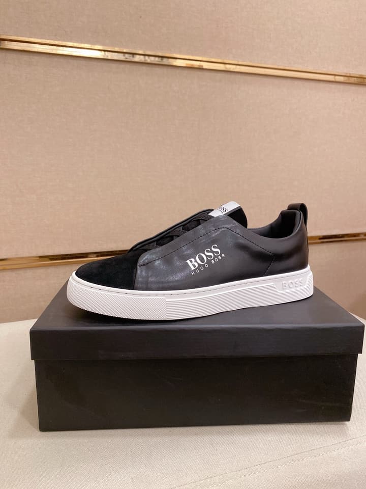 Boss Casual Leather Loafers in Glossy Black Toe