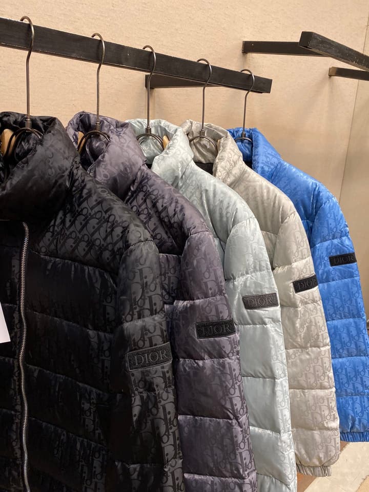 Dior Jacquard Logo Unisex Down Puffer Jacket in Dark Gray Jacquard