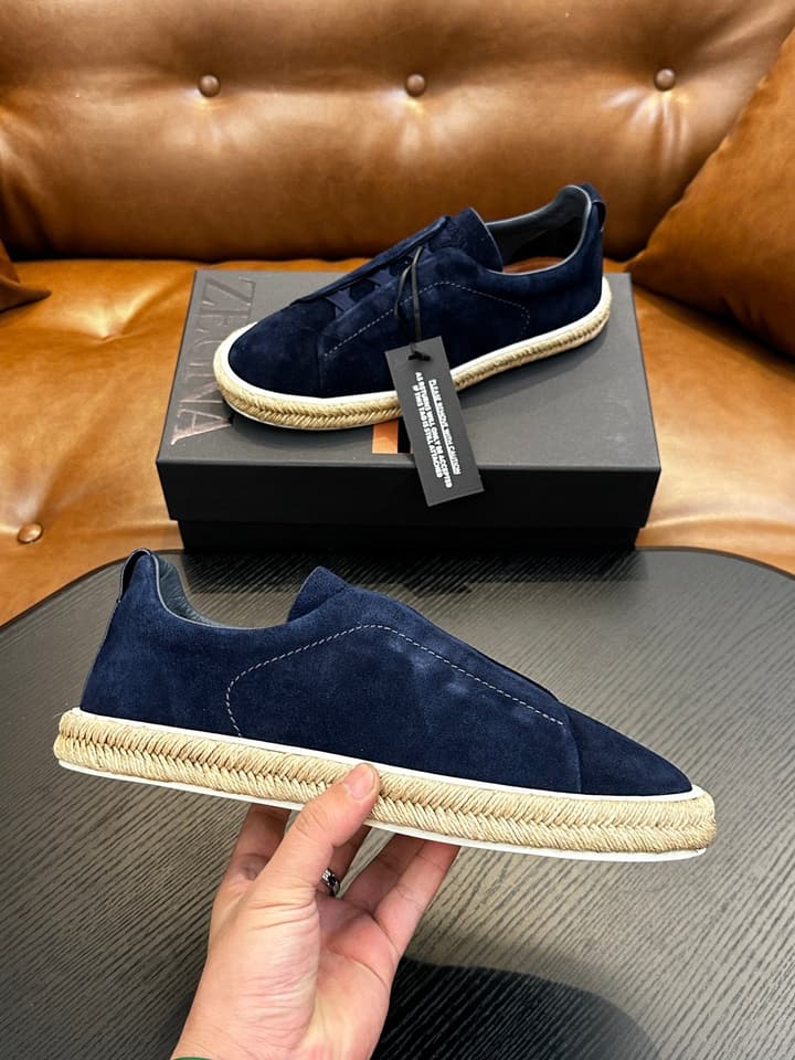 Ermenegildo Zegna Triple Stitch Low-Top Sneakers in Black Suede