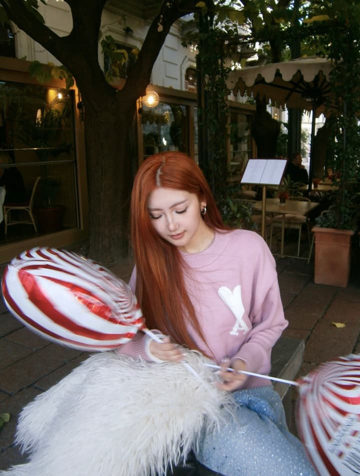AMI Paris Heart Letter Knit Sweater in Pink