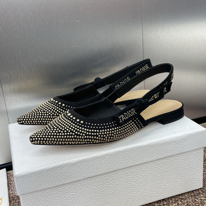 Dior J'Adior Rivet Heeled Sandals – 2024SS in Black Glitter Toe Slingback