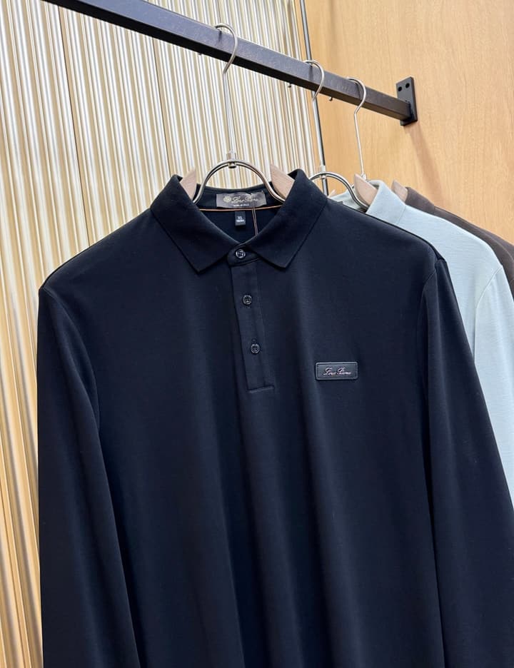 Loro Piana Solid Long Sleeve Polo Shirt – Autumn/Winter Collection in Black