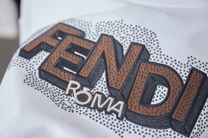 Fendi Embroidered Logo Rhinestone T-Shirt – 26SS Early Spring Collection in Classic Black