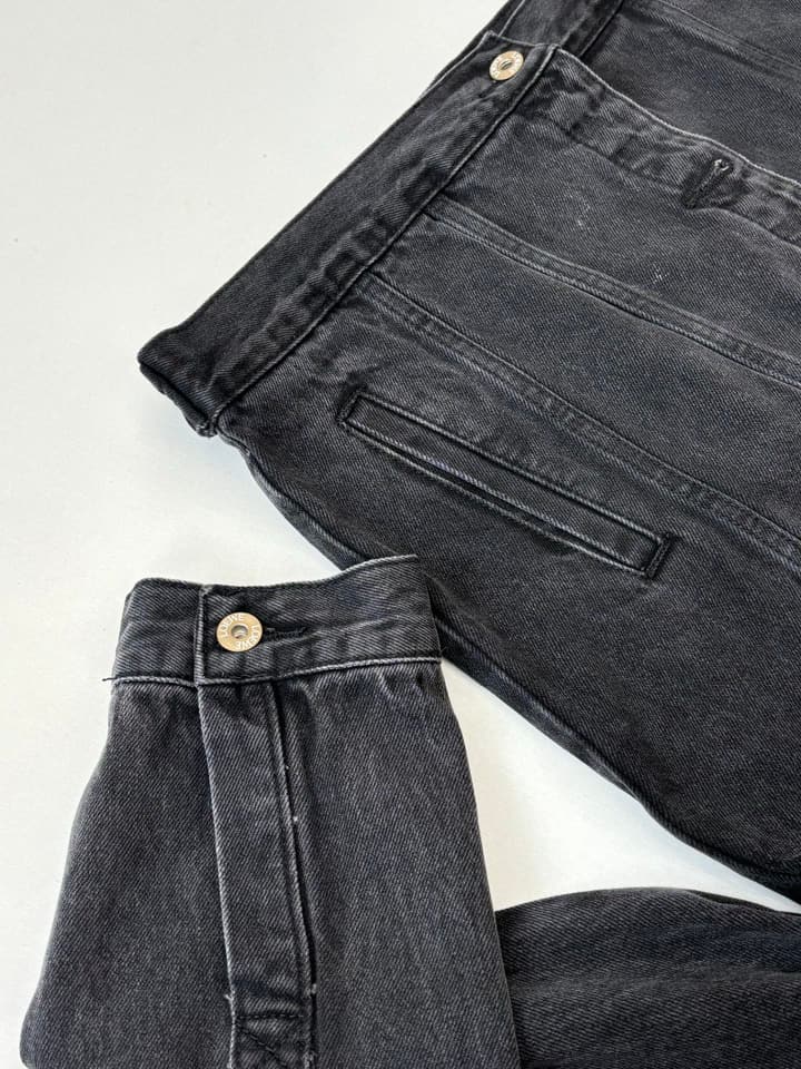 Loewe Embroidered Washed Distressed Denim Jacket in Washed Black