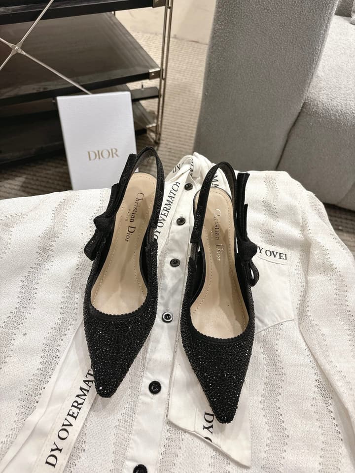 Dior J'Adior Embroidered Strap Kitten Heel Sandals in Black Patterned Fabric