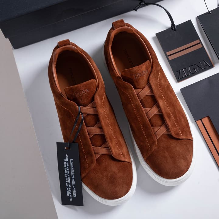 Zegna SECONDSKIN Triple Stitch Low-Top Sneakers in Navy Smooth Leather