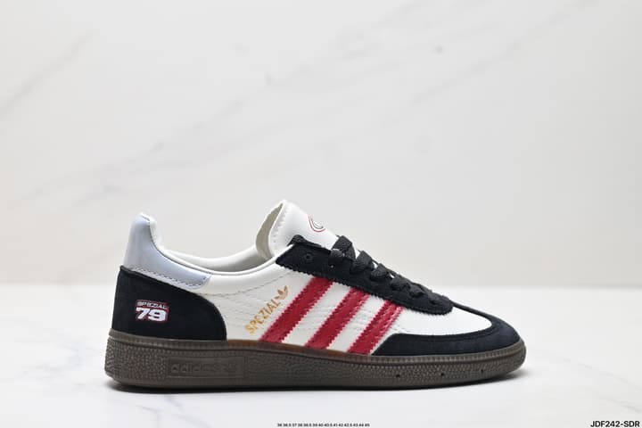 Adidas Handball Spezial Classic Retro Sneakers in Black Suede Red Stripe