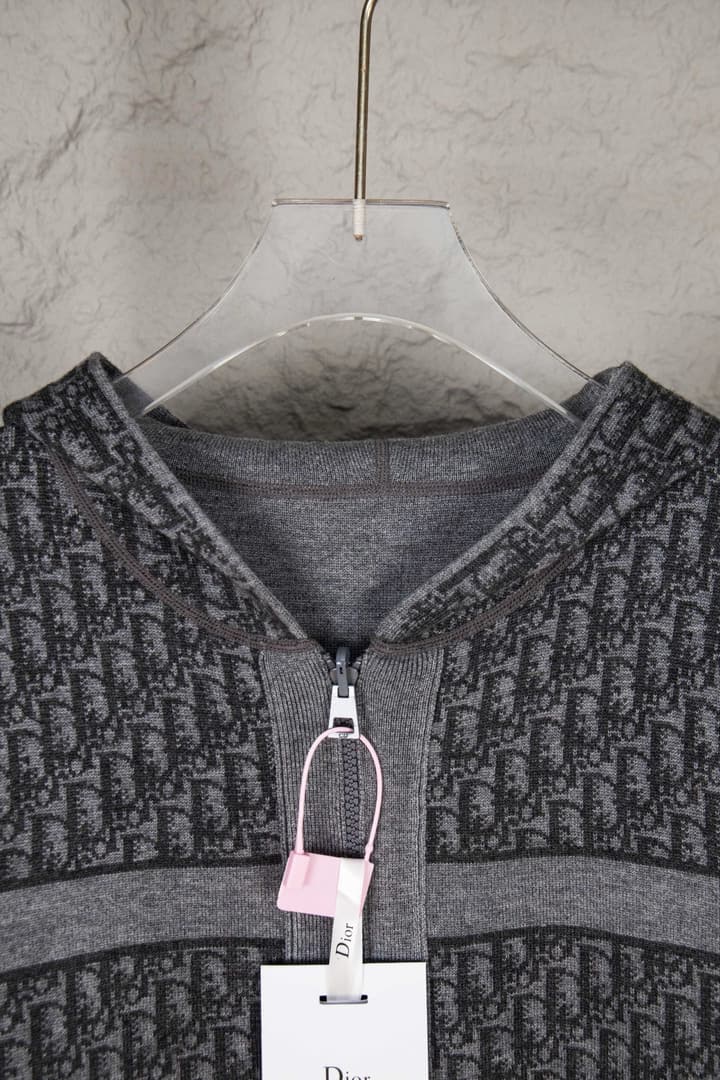 Dior Monogram Jacquard Zipper Cardigan – 24SS in Grey With Black Stripes