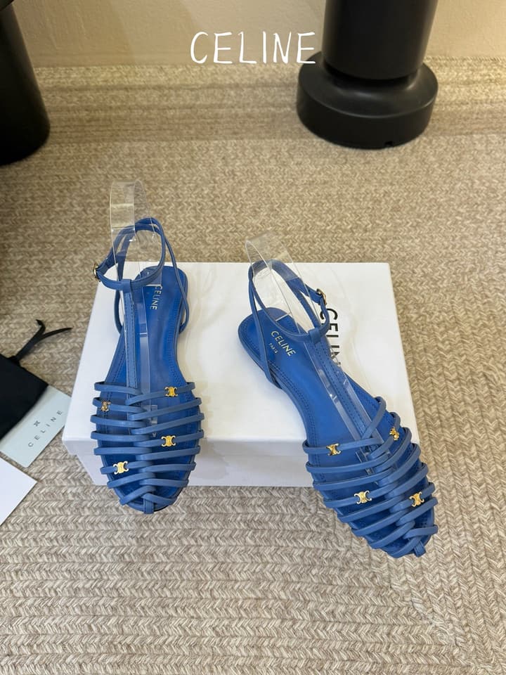 Celine Triomphe Ankle Strap Sandals – Spring/Summer Collection in Black - Large Logo Flats