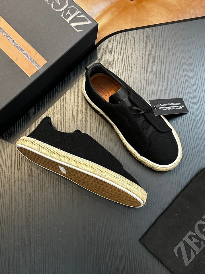 Zegna Triple Stitch Low-Top Sneakers in Deep Black