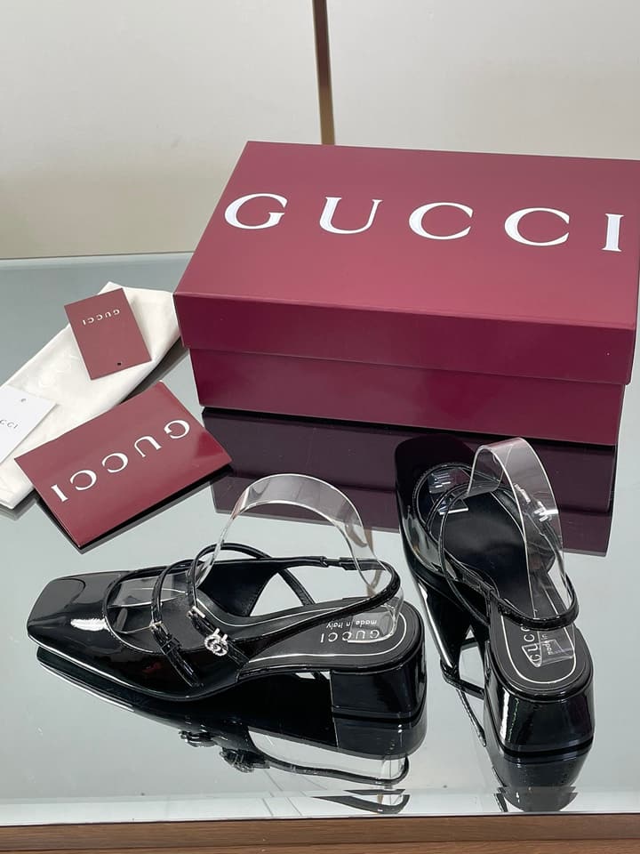 Gucci Crystal Double G Slingback Pumps – 2025 Fall Collection in Burgundy Red