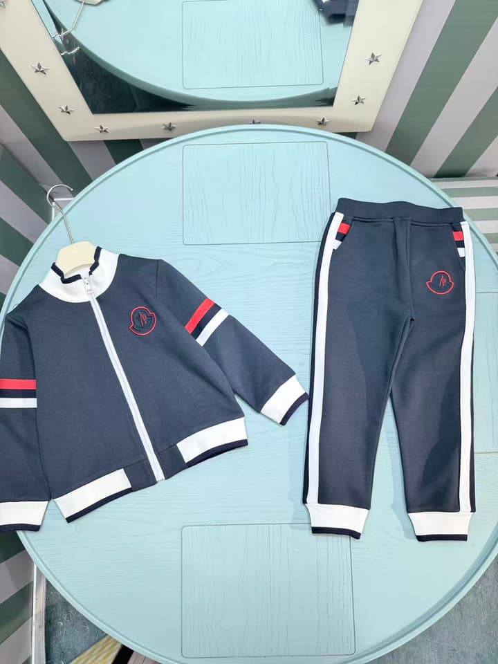Moncler Children's Cardigan Sweatshirt Tracksuit – 2025AW in Dark Gray Tracksuit With Tri-color Stripes