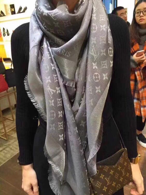 Louis Vuitton Classic Monogram Silk Wool Shawl in Beige
