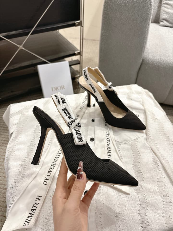 Dior J'Adior Embroidered Kitten Heel Sandals in Black Shimmer Fabric