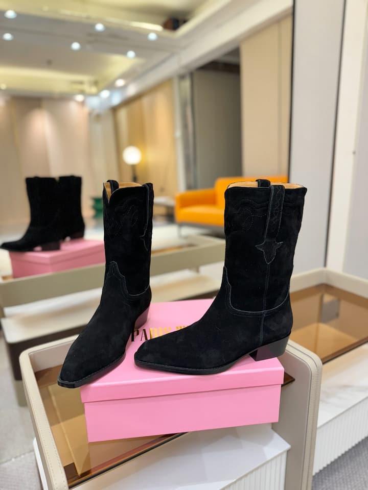Paris Texas Western Ankle Boots in Black Suede