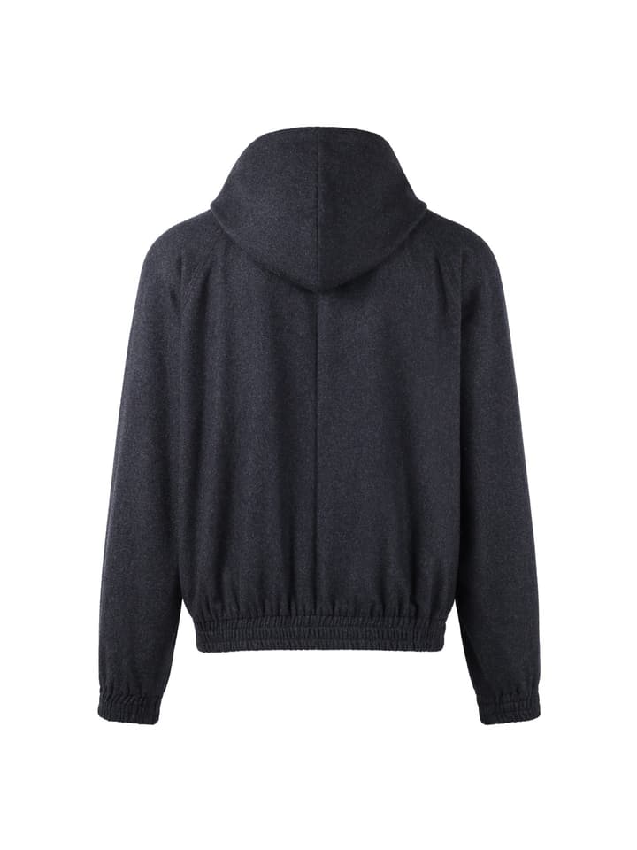 Fendi Hooded Zipper Cashmere Blend Jacket in Deep Charcoal Black