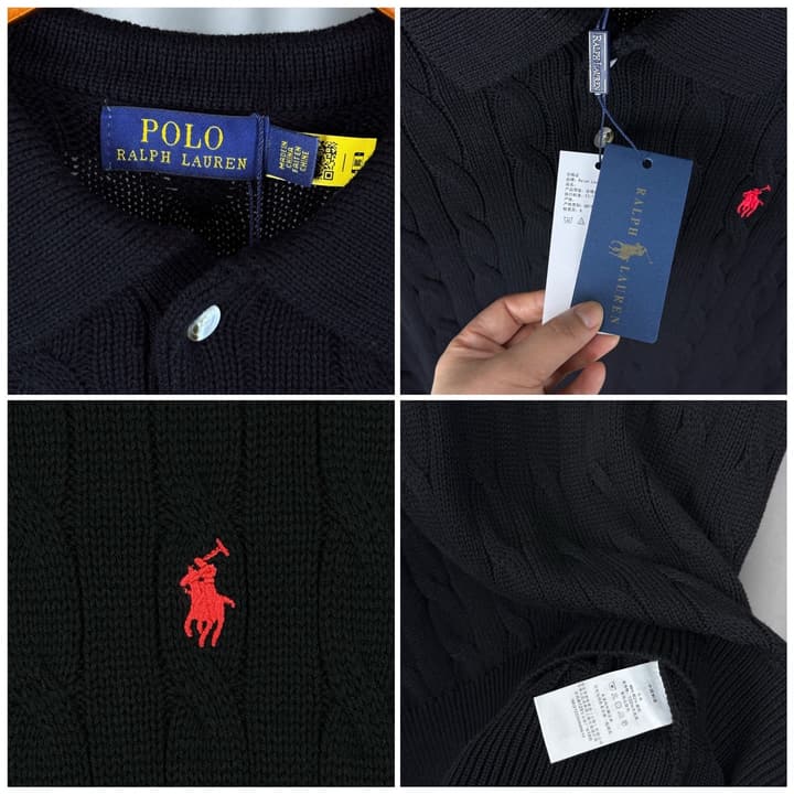 Ralph Lauren Classic Cable Knit Polo Sweater in Black