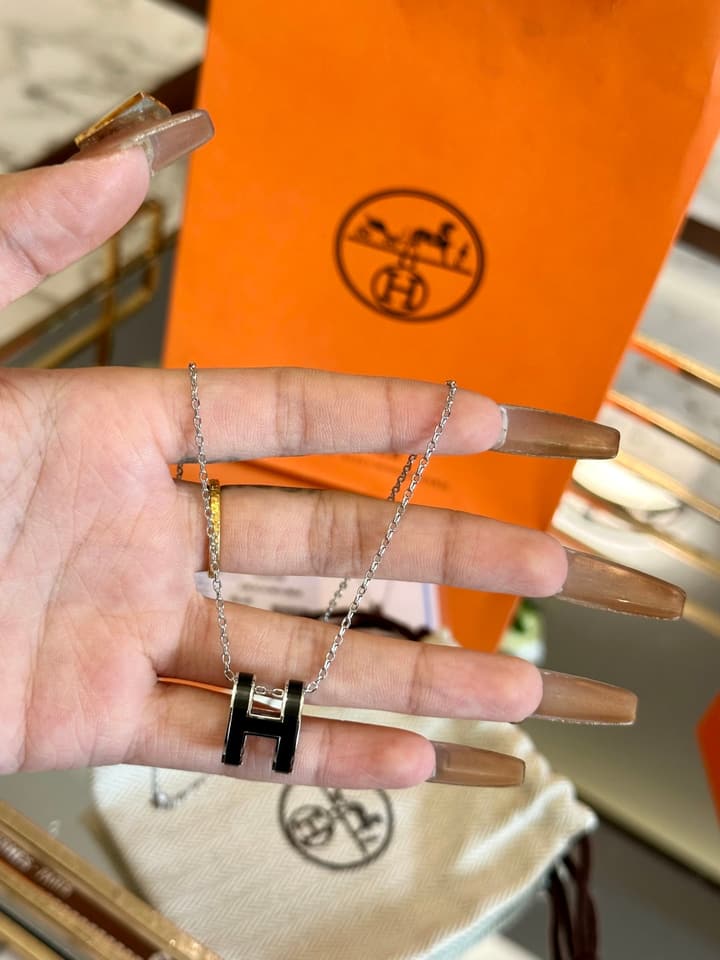 Hermès H-Letter Oval Enamel Necklace in Gold