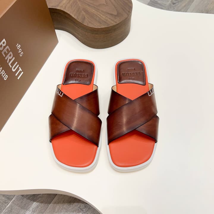 Berluti Hand-Painted Calfskin Slippers in Matte Black