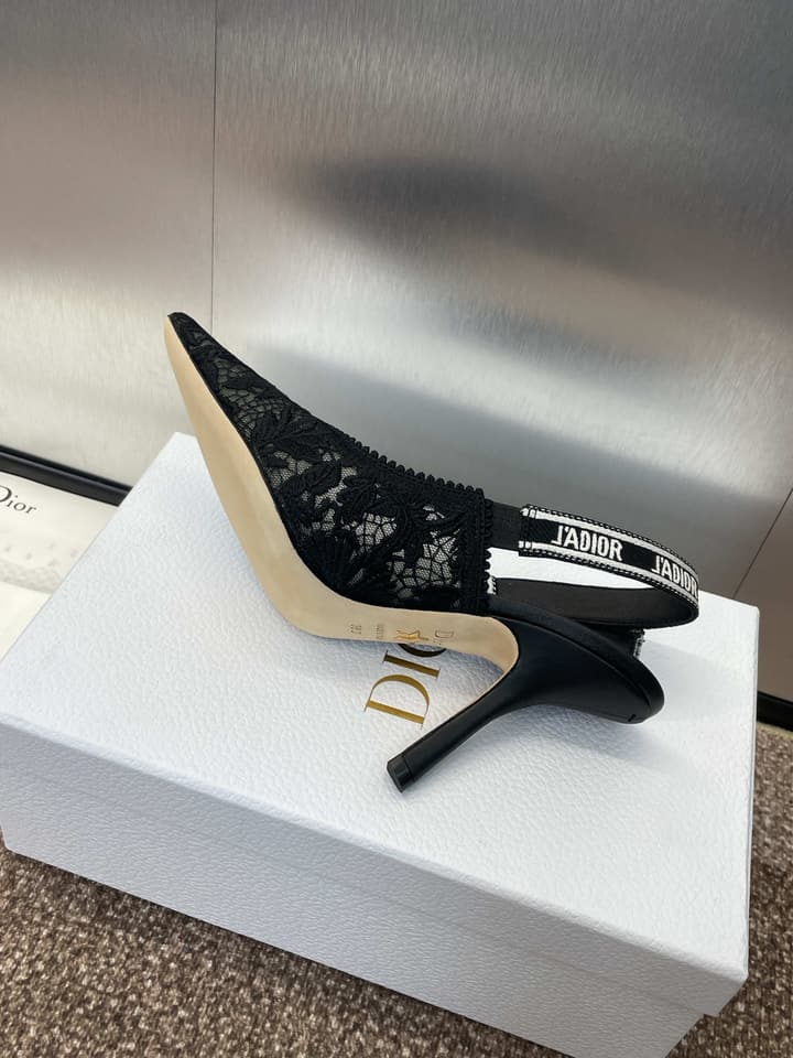 Dior J'Adior Oblique Jacquard Heeled Sandals – 2023 Spring/Summer Collection in Black Oblique Mesh 6.5cm Heel, Brightly Lit Front
