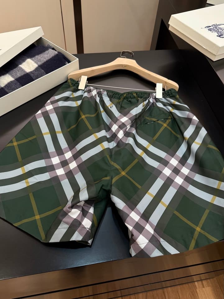 Burberry Diagonal Check Swim Trunks in Ivy Green