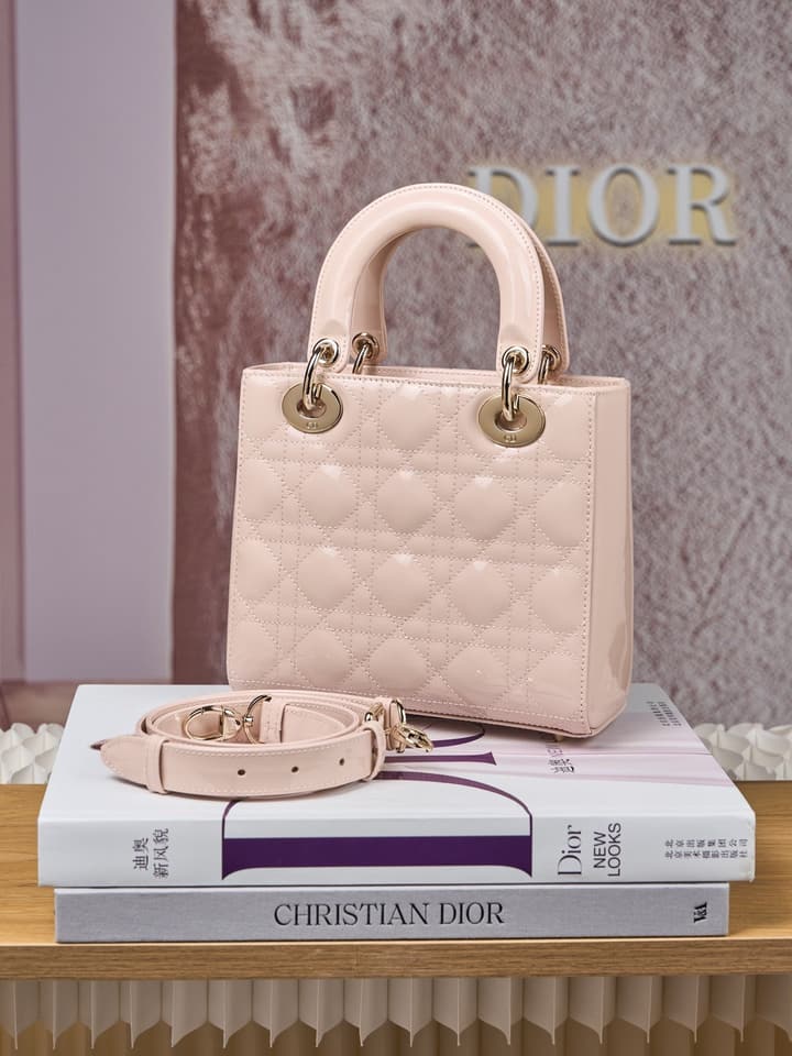 Dior Lady Dior Handbag in Black Patent Leather