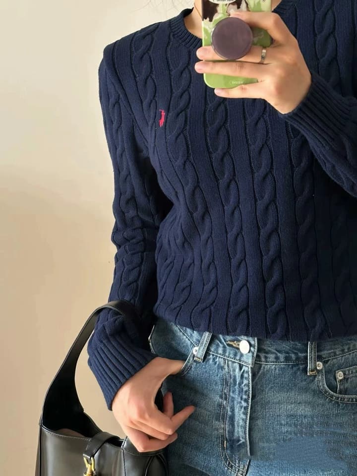 Ralph Lauren Cable Knit Crewneck Sweater in Black