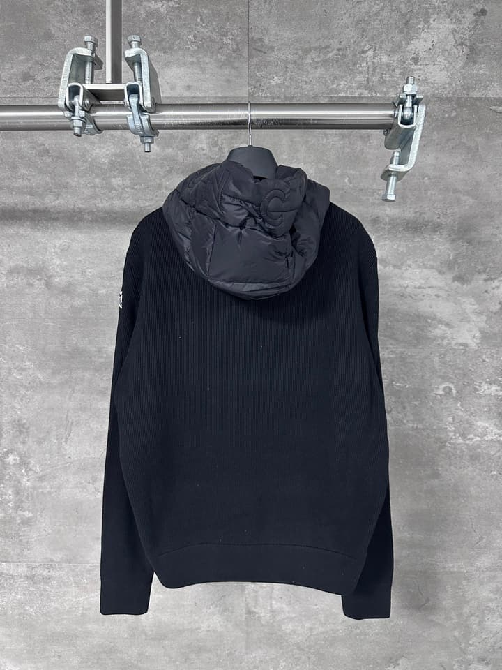 Moncler Hooded Wool Knit Spliced Down Jacket – Early Autumn Collection in Black