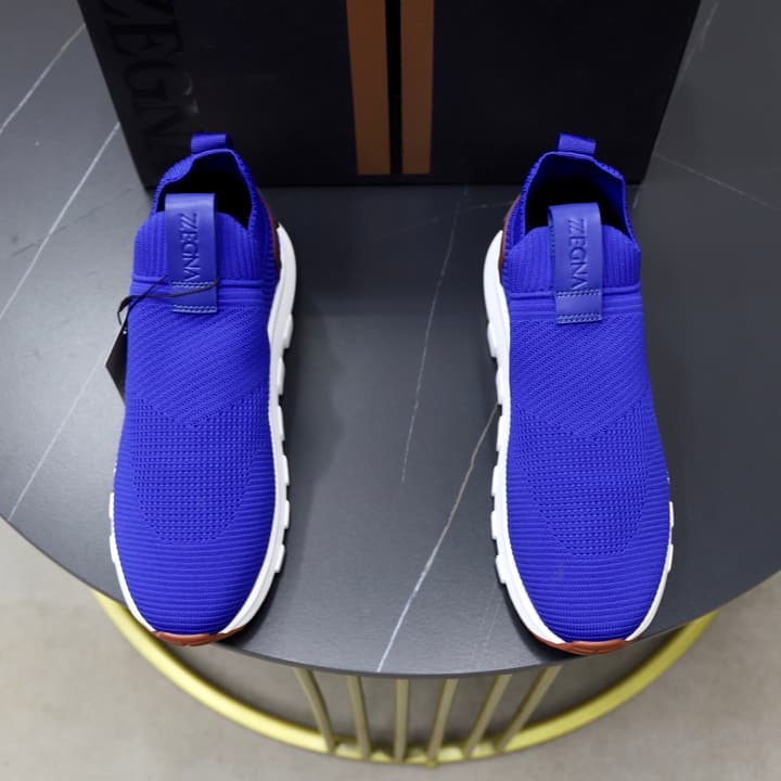 Zegna Cashmere Flyknit Sneakers in Navy Blue