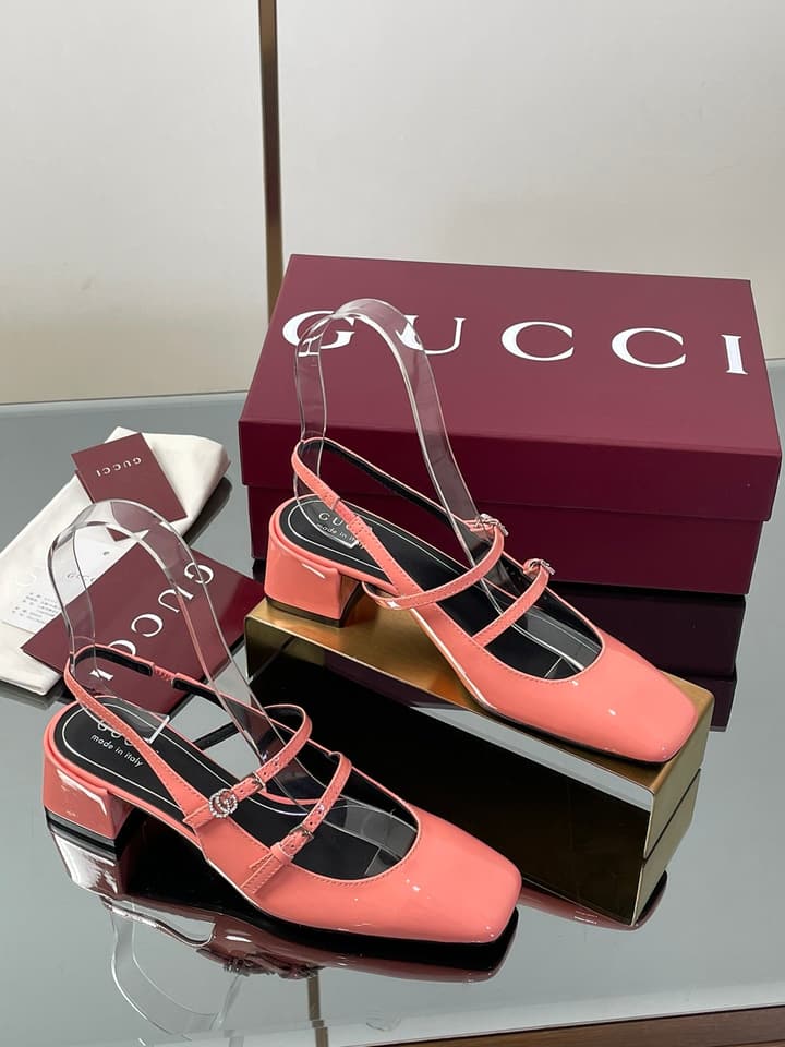 Gucci Crystal Double G Slingback Pumps – 2025 Fall Collection in Burgundy Red