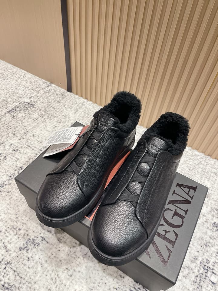 Zegna Triple Stitch Low-Top Casual Shoes – 2025SS in Black Leather