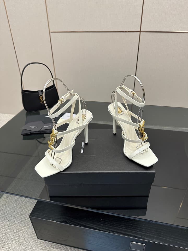 Saint Laurent Patent Leather Heeled Sandals in Bright Amber