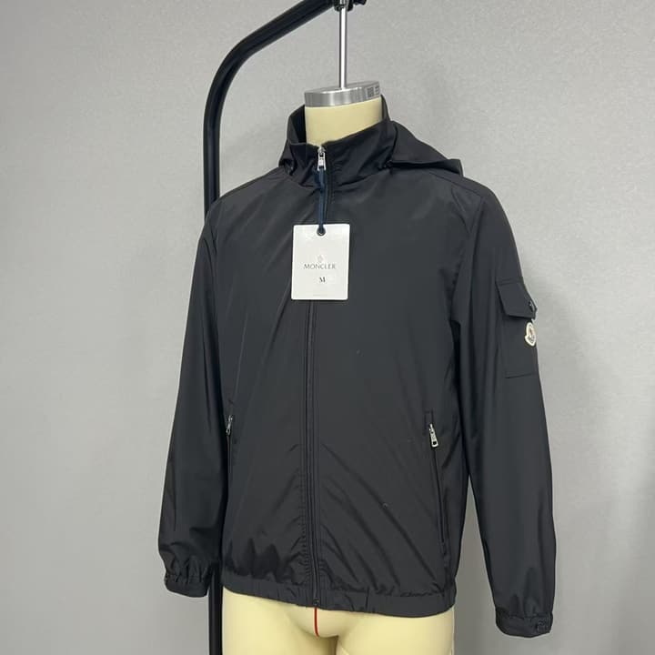 Moncler Classic Maya Hooded Windbreaker Jacket in Solid Black
