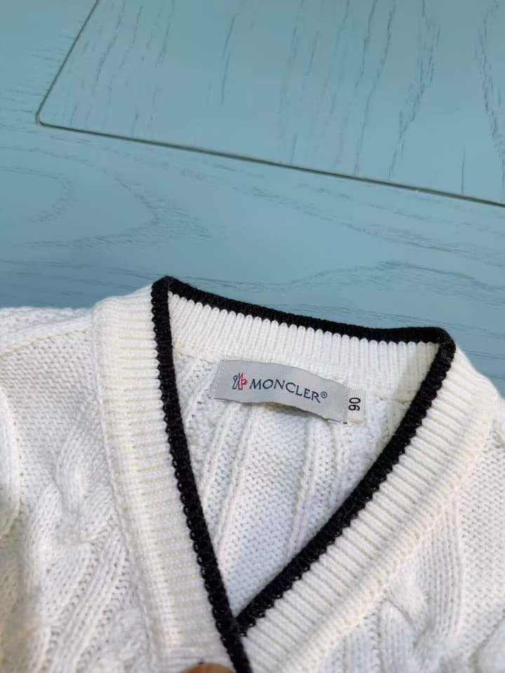 Moncler Classic Knit Cardigan – Kids Collection – 2025SS in White With Black Trim