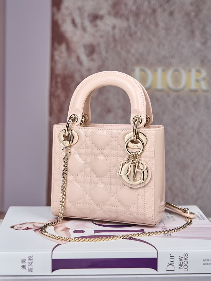 Dior Lady Dior Mini Patent Crossbody Bag in Cherry Red Patent