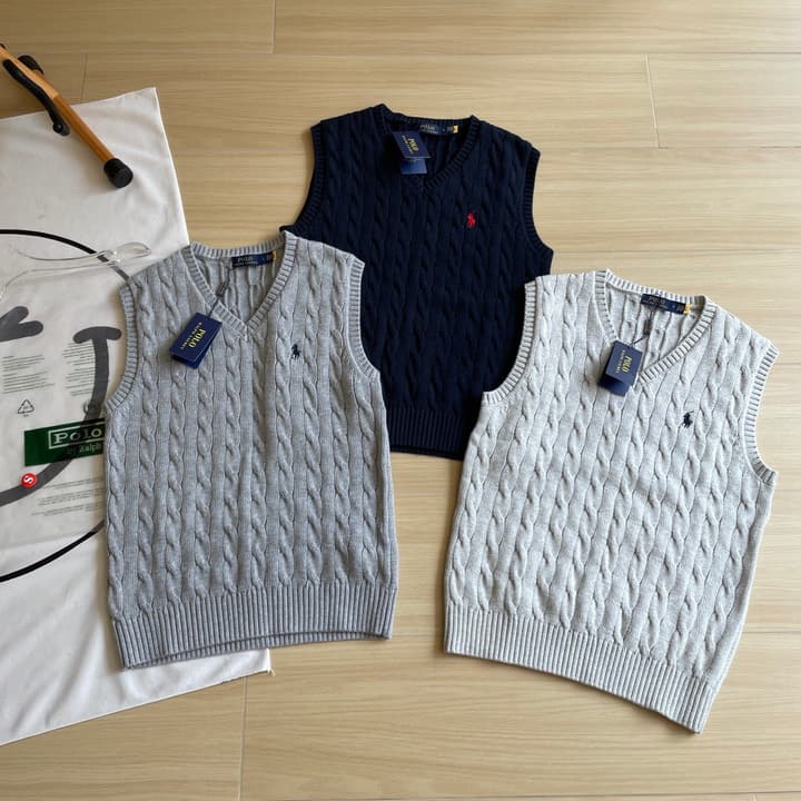Ralph Lauren V-Neck Cable Knit Vest in Dark Grey