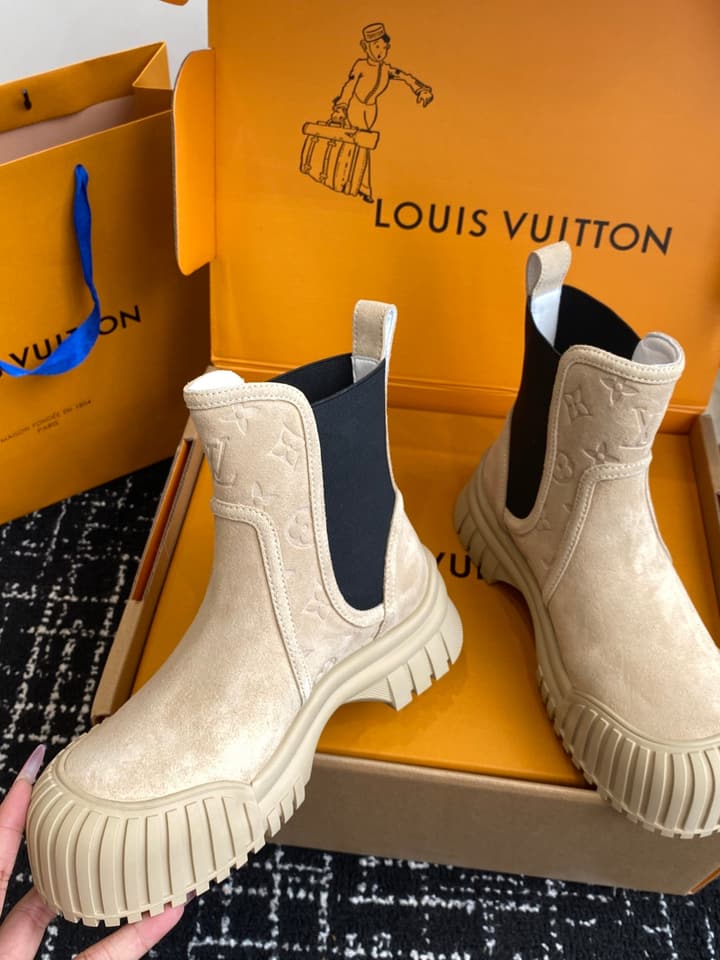 Louis Vuitton Runway Slip-On Ankle Boots – New Collection in Beige