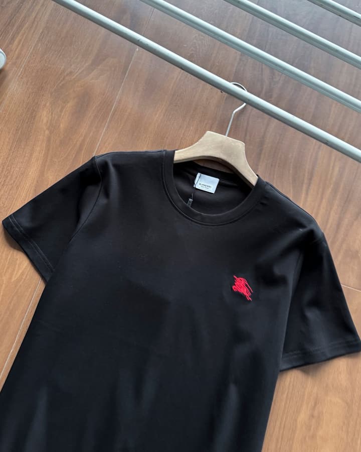 Burberry Embroidered Mercerized Cotton T-Shirt in Black