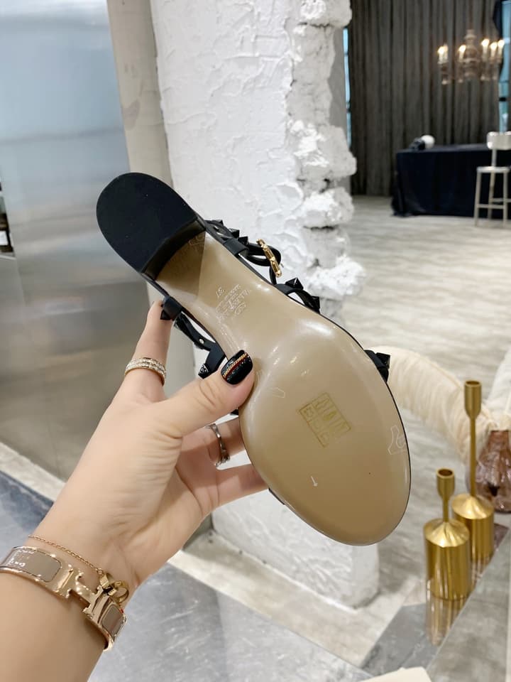 Valentino Studded Classic Block Heel Sandals in Black With Black Studs 6.5cm Heel