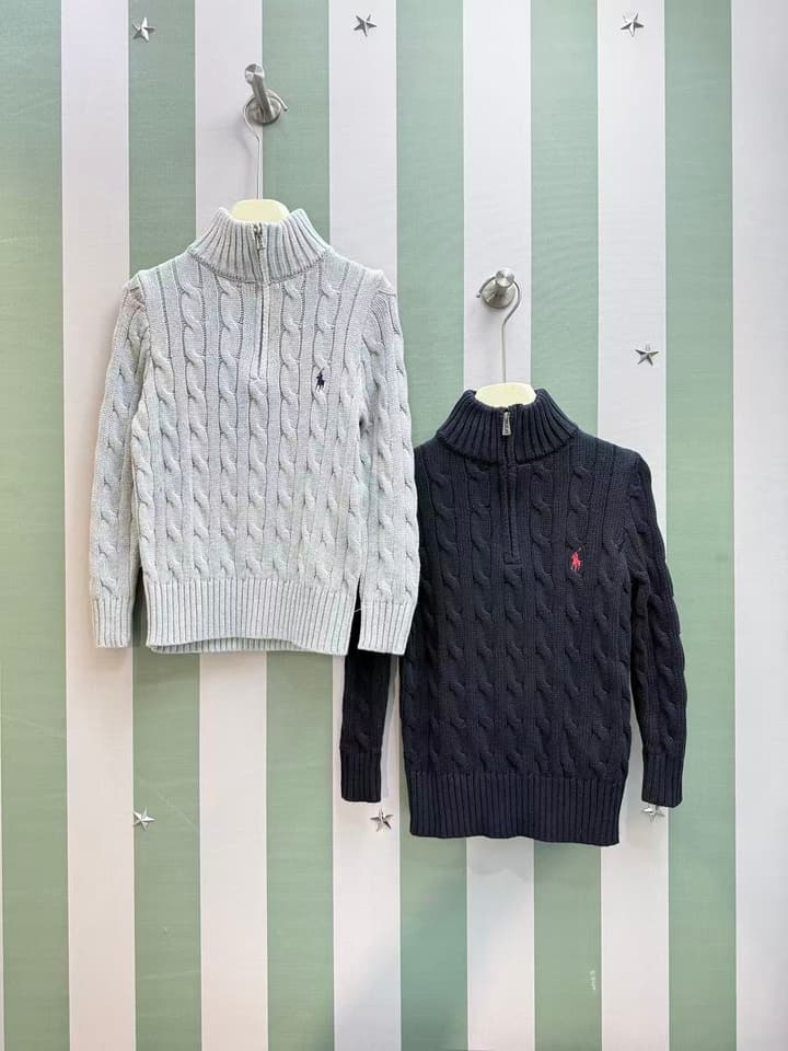 Ralph Lauren Polo Boys' Striped Knit Sweater – Kids Collection – 2025SS in Dark Navy Cable Knit