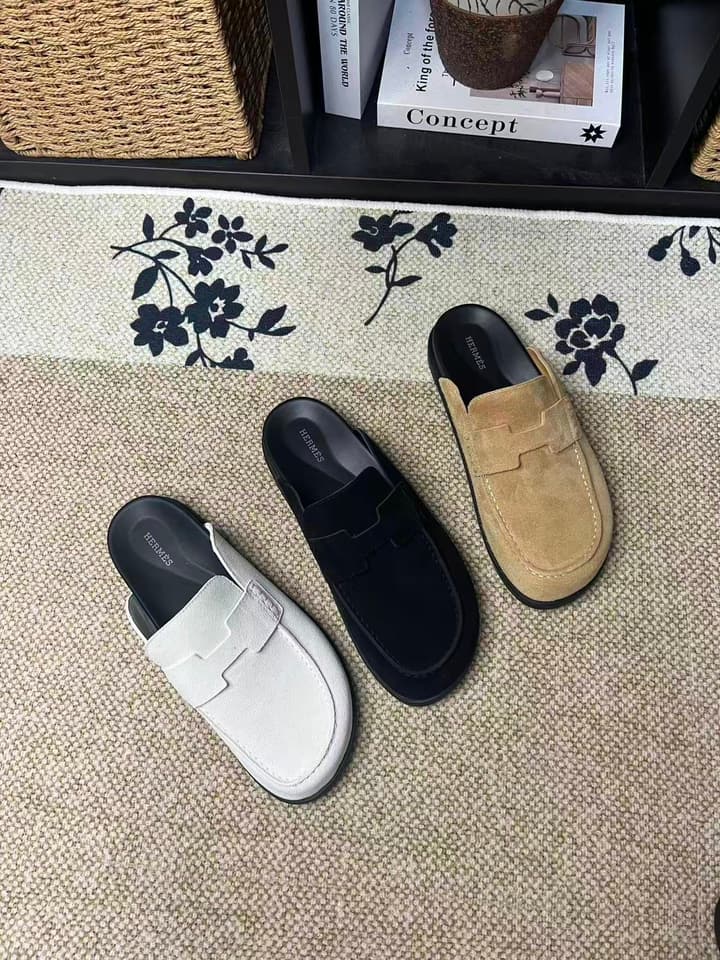 Hermès Suede Calfskin Chunky Mules