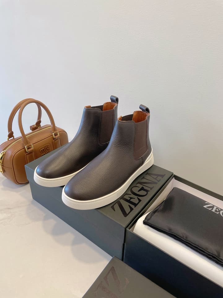 Zegna COUTURE Triple Stitch Leather Sneakers in Black Suede With Dark Sole
