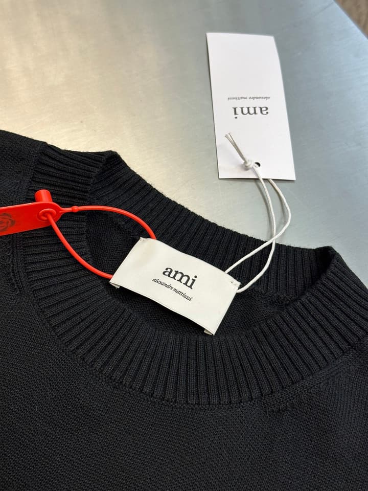 AMI Paris Heart Embroidery Merino Sweater in Classic Black