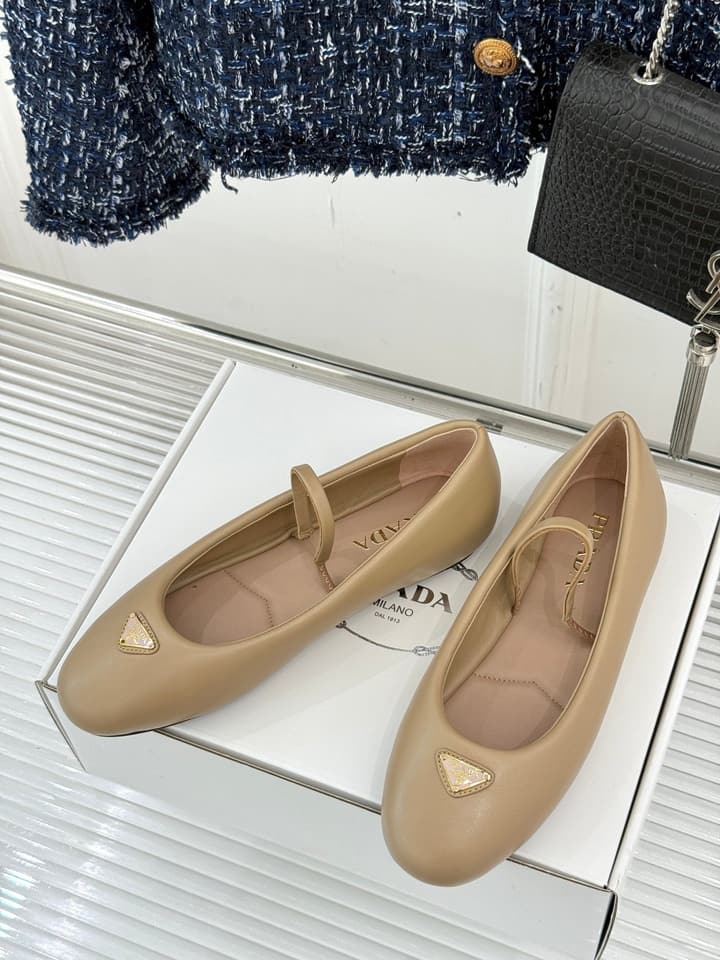 Prada Classic Mary Jane Flats in Cream