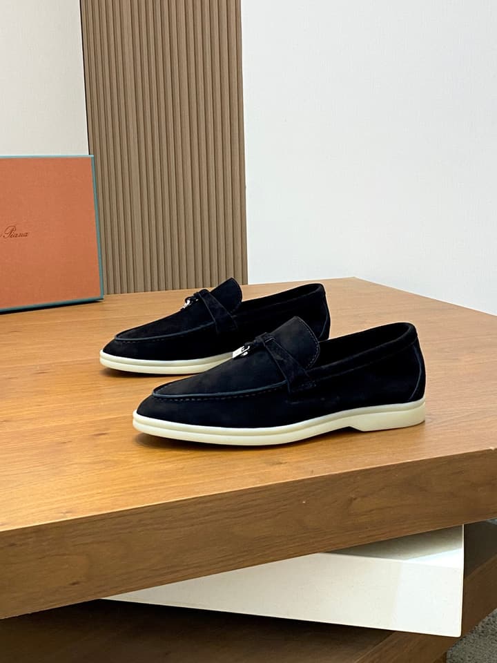 Loro Piana Suede Leather Slip-On Loafers in Black Suede